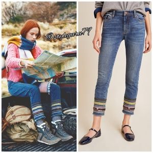 NWT, Anthropologie, Pilcro Embroidered Hem Jeans